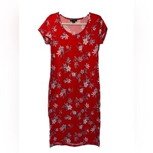 ⭐️ NWT- International INC Company Floral Cap Sleeve Midi Red Dress - size Large